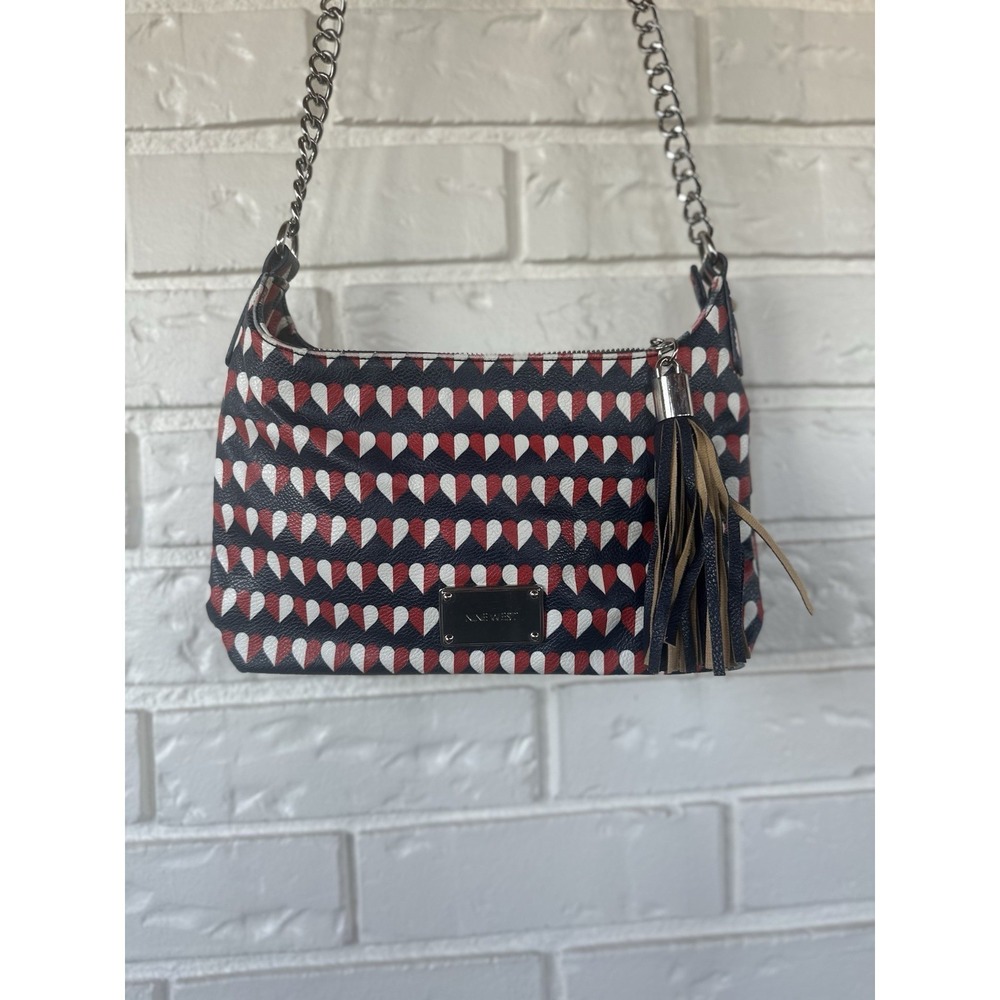 Nine West Y2K Heart Print Shoulder Bag Chain Strap Tassel Purse Bratz Core